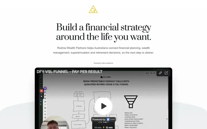 Landing page preview for Rodnia Wealth Partners